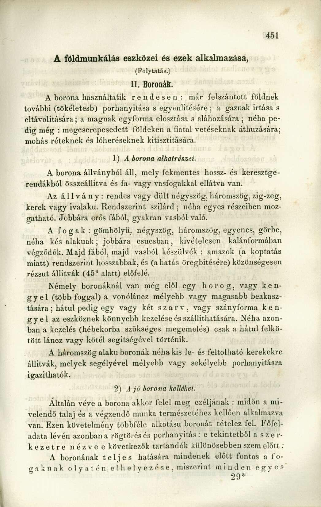A földmimkálás eszközei és ezek alkalmazása, (Folytatás.) II. Boronák.