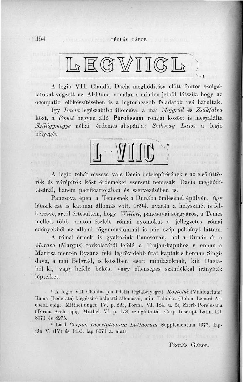 154 TÉQLIS GÍBOK. A legio VII.