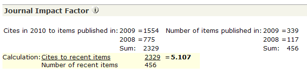 Impact Factor (hatástényező) Impact Factor = Hivatkozások száma az aktuális évben (2010) az előző két