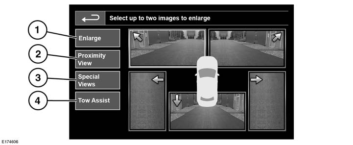 Cameras (Kamerák) KÖRKÖRÖS KAMERARENDSZER Továbbra is a járművezető feladata, hogy észlelje az akadályokat, és megbecsülje a jármű távolságát ezektől a manőverezés során. 1.