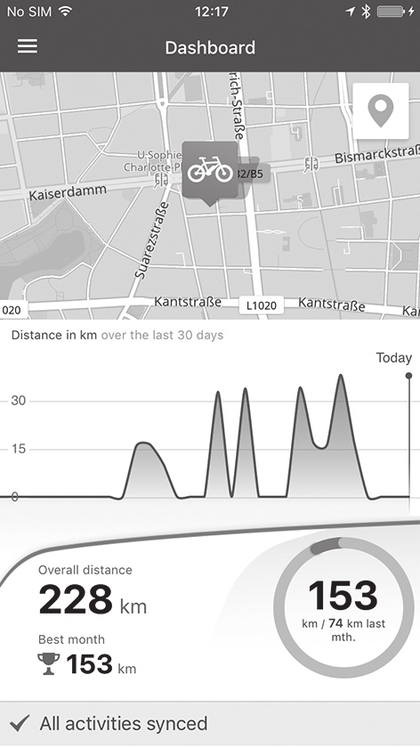 Magyar 47 Menüpont Dashboard (Műszerfal) Ebben a menüpontban a kerékpár aktuális elhelyezkedése egy térképen jelenik meg, amely