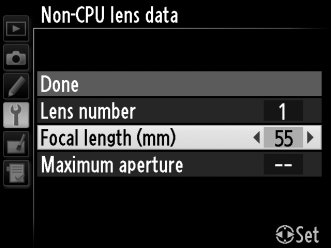 A fényképezőgép maximum kilenc nem-cpu objektív adatait tudja tárolni.