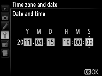 4 Válassza ki a Time zone and date (Időzóna és dátum) lehetőséget. Válassza ki a Time zone and date (Időzóna és dátum) lehetőséget, majd nyomja meg a 2 gombot. 5 Állítsa be az időzónát.