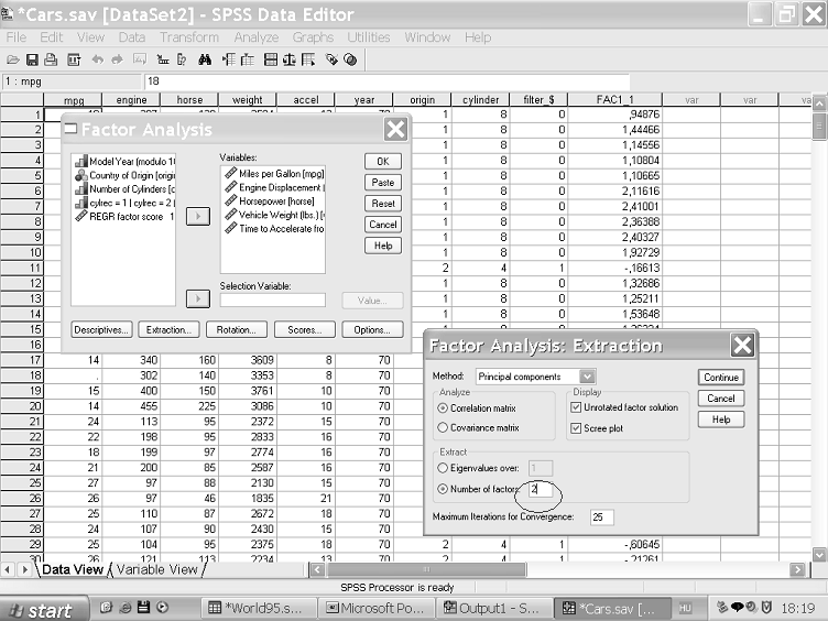 KMO and Bartlett's Test Kaiser-Meyer-Olkin Measure of Sampling Adequacy,796 Bartlett's Test of Sphericity Approx Chi-Square df Sig 2215,912 10,000 Csupán közepes a változók közötti összefüggés,