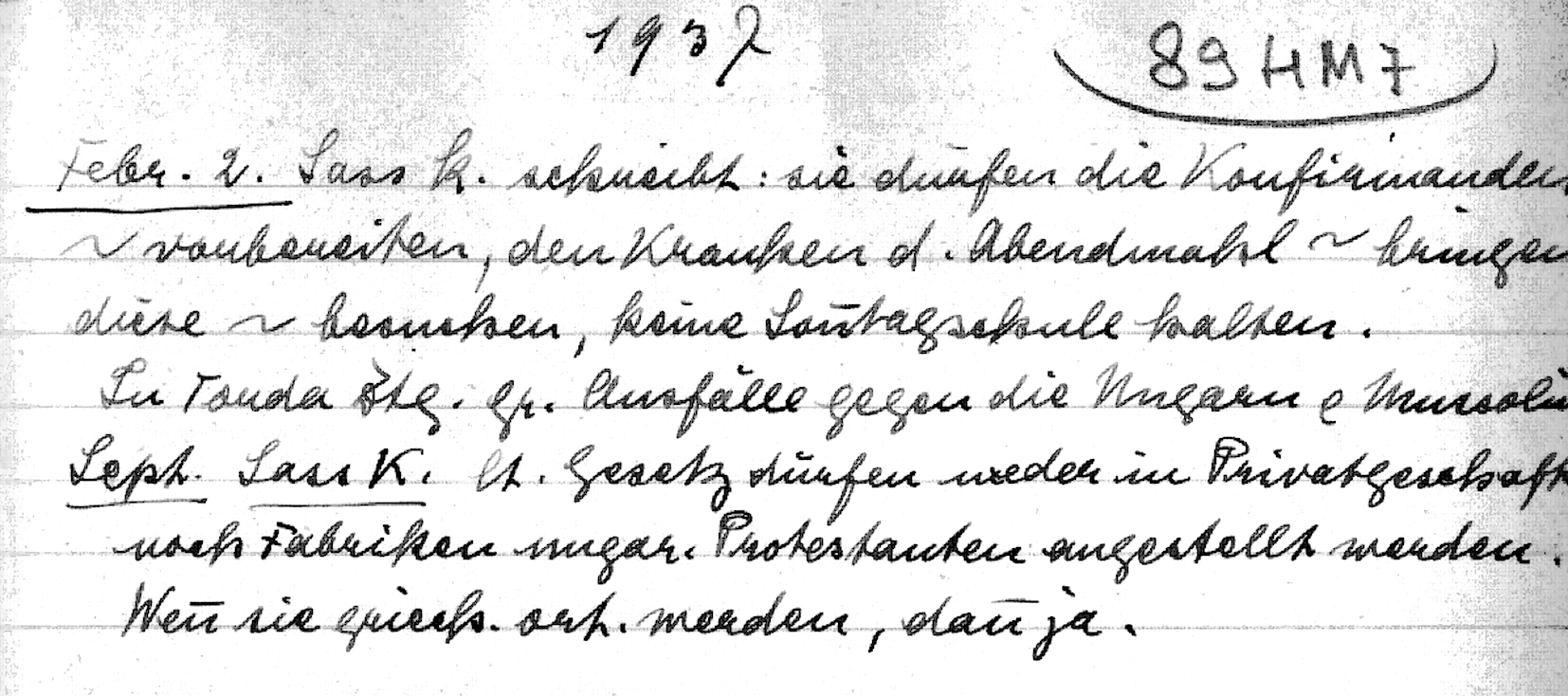 76 TEOLÓGIAI FÓRUM 2014/1 feljegyzés 1938-tól 1949-ig, ekkor ezt írja 1949. febr. 16-án, hogy Sass 1947-ben fél évet volt börtönben. A Sass gyermekek nevét írja fel 1949. ápr.