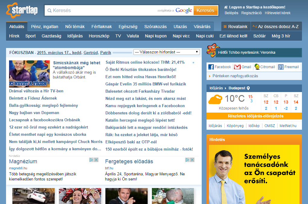 www m. STARTLAP total 2.351.000 oldalletöltés és 357.000 látogató m. 56.