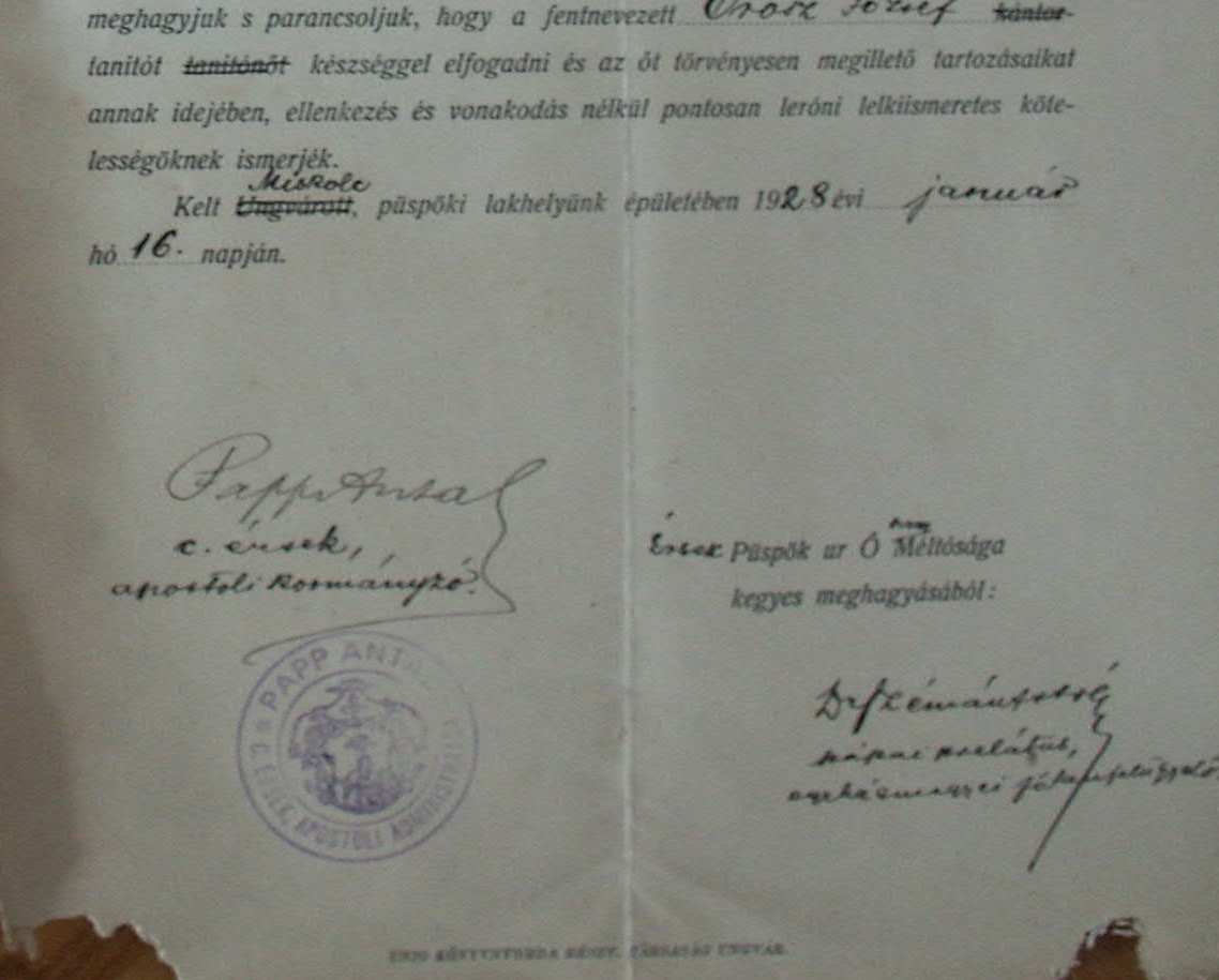 Hornyák Gyula: Abod, ahol a királynak kútja van. 1 5 7 Orosz József tanító kinevezési okmánya, 1928-ból.