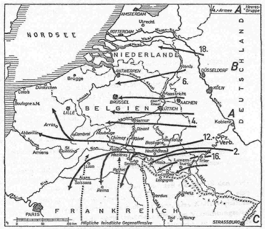 A gépesített hadviselés elmélete és megvalósítása, a Blitzkrieg Tanulmányok Manstein tábornok a meglepetésre alapozta a hadműveleti tervet, hiszen a francia vezetés értékelése szerint az Ardennek