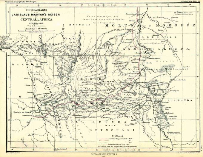 1858-as térkép csak a PGM-féle másolatban volt ismert Tanulmány és térkép: Magyar (Angola) >> Hunfalvy (Pest-Buda) >> August Petermann (Gotha) Hunfalvy felolvassa Magyar székfoglaló előadásaként a