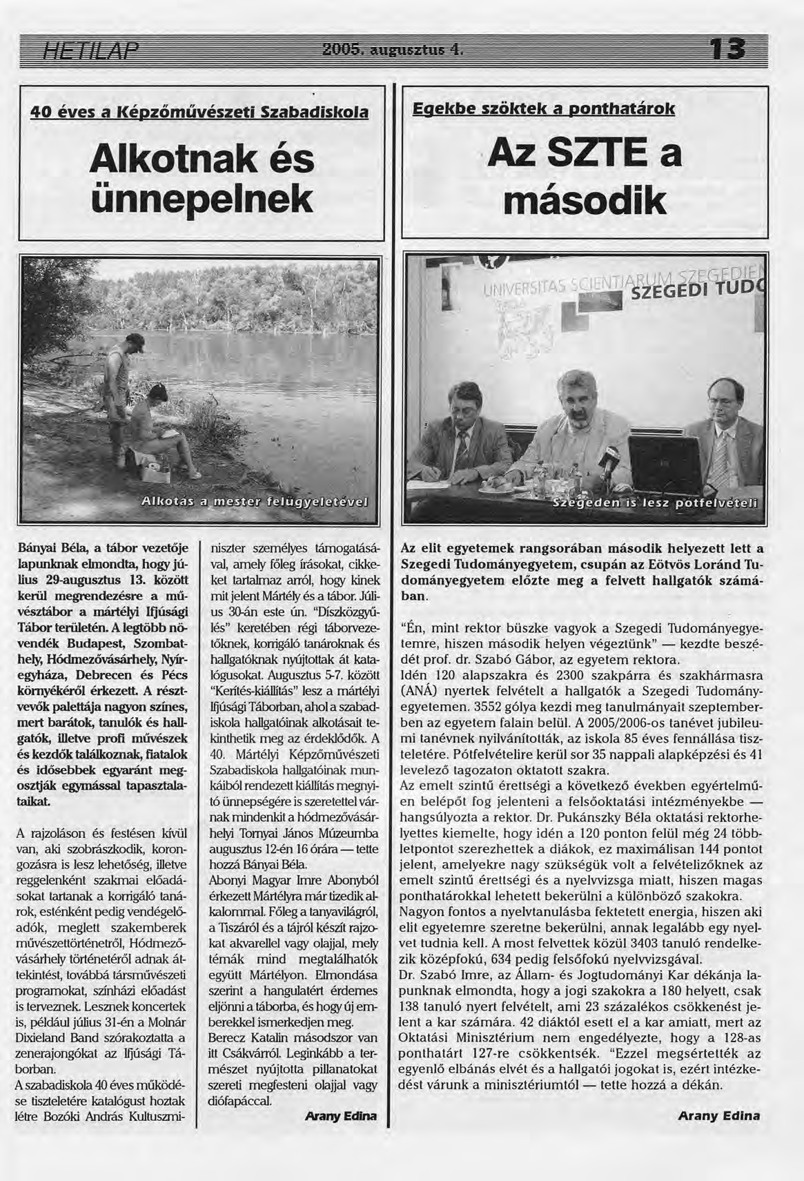 40 éves a Képzőművészeti Szabadiskola Alkotnak és ünnepelnek Egekbe szöktek a ponthatárok Az SZTE a második.