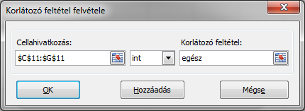 Így már találtunk megoldást, de a csomagolás miatt ésszerű megkötés lehet az is, hogy csak egész terméket lehet gyártani, ezért ezt is vegyük fel a korlátozó feltételek közé.