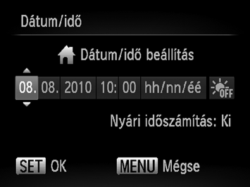 A dátum és az idő beállítása A Dátum/idő beállítási képernyő megjelenik a készülék első bekapcsolásakor.