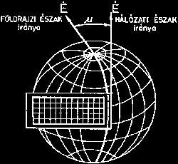 Hálózati- és mágneses elhajlás Hálózati elhajlásnak nevezzük a kilométer-hálózati vonalak és a földrajzi fokhálózat É-D vonalak és a földrajzi fokhálózat É-D voanalai