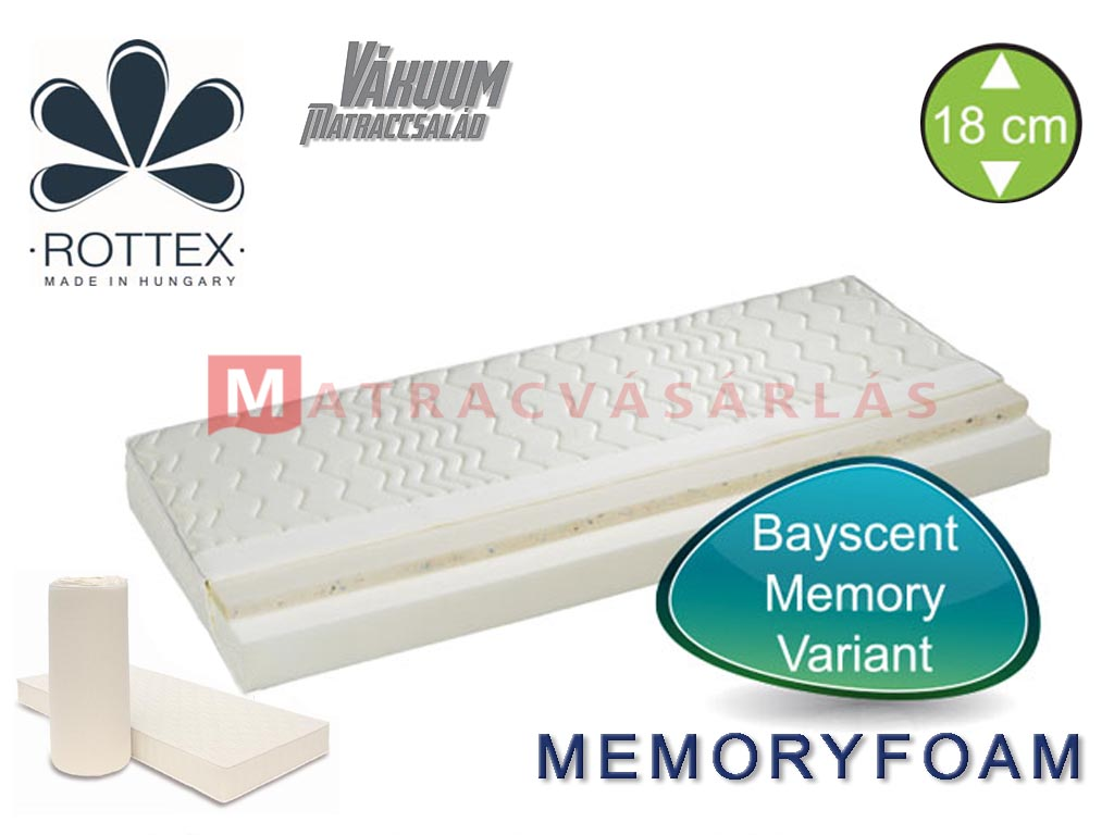 Matracvásárlás» Matracok» Vákuummatracok» Rottex Bayscent Memory Variant vákuummatrac Rottex Bayscent Memory Variant vákuummatrac Méretek 80*200cm: 47900 Ft Akciós ár: 40600 Ft 90*200cm: 47900 Ft