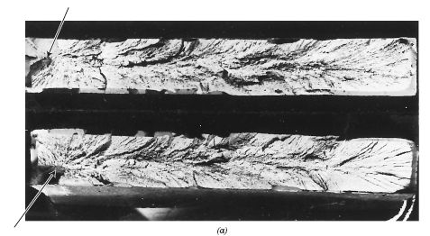 Intergranuláris (szemcsék közötti) Rideg törés t s 1/21 304 rozsdamentes acél (fém) Intragranuláris (szemcsén keresztül) 316 rozsdamentes acél (fém) 4 mm from "Metals Handbook", 9th ed, Fig. 633, p.