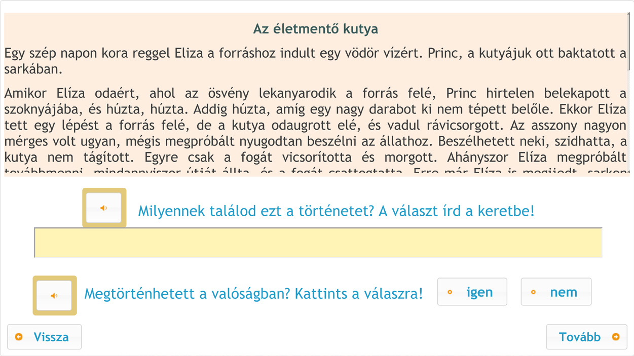 Az olvasás-szövegértés alkalmazási dimenziójának online diagnosztikus értékelése 2. Olvasási fokozat: K (Hol élhetett ez az asszony?