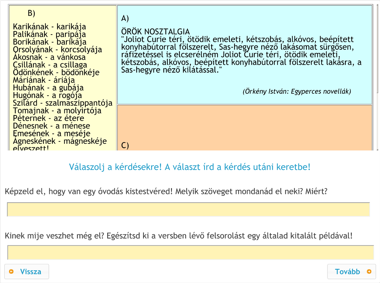 Az olvasás-szövegértés alkalmazási dimenziójának online diagnosztikus értékelése 2. Gondolkodási művelet: kapcsolatok, összefüggések felismerése.