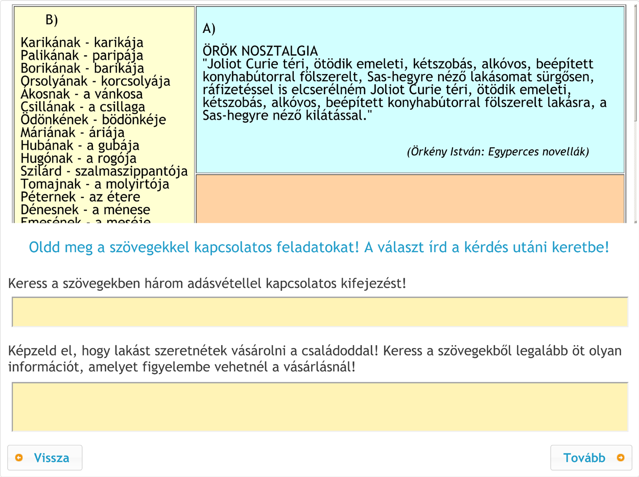 Az olvasás-szövegértés alkalmazási dimenziójának online diagnosztikus értékelése 6. Gondolkodási művelet: információ-visszakeresés.