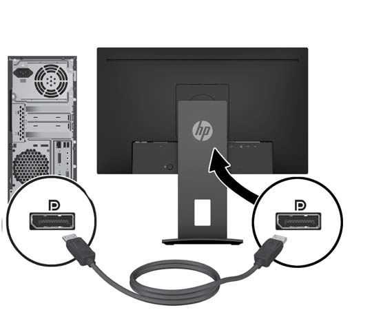 Csatlakoztasson DisplayPort kábelt a DisplayPort csatlakozóhoz a monitor hátulján, a másik végét pedig a forráseszköz DisplayPort csatlakozójához.