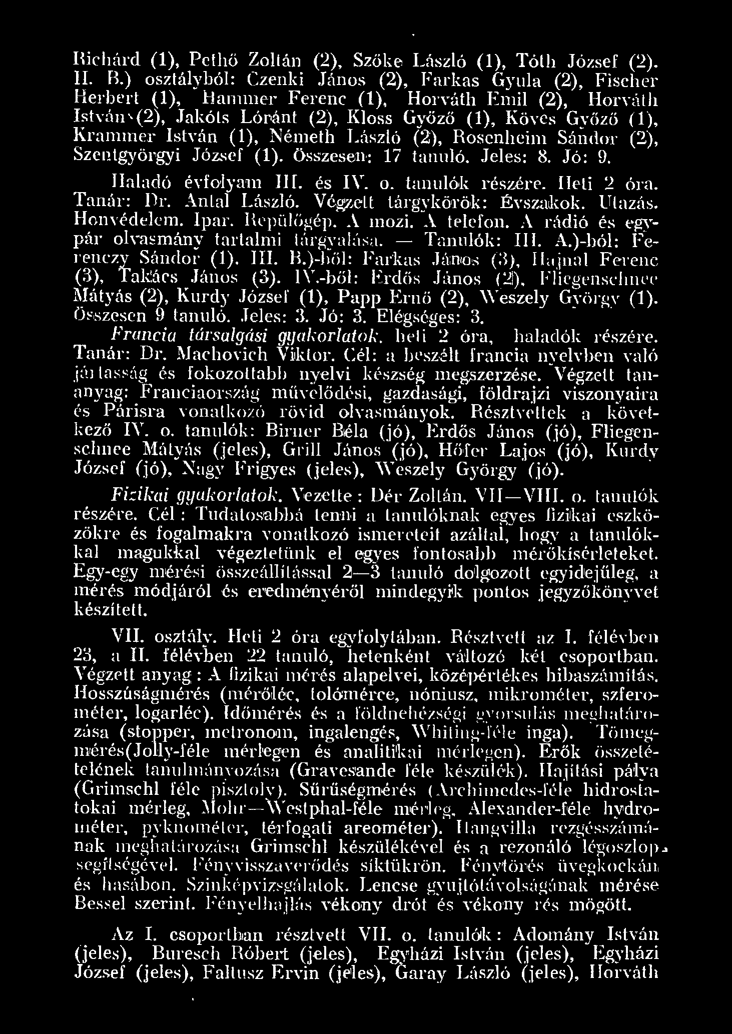 Richárd (), Pethő Zotán (2), Szöke Lászó (), Tóth Józ ef (2). II. B.