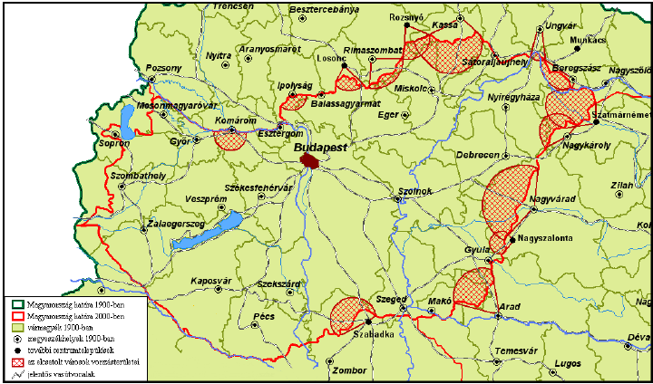 Városhiányos területek Magyarországon A centrum-periféria viszonyrendszer sajátos régiótípusai centrum Fejlettségi periféria Helyzeti centrum központi mag belső periféria periféria dinamikus perem