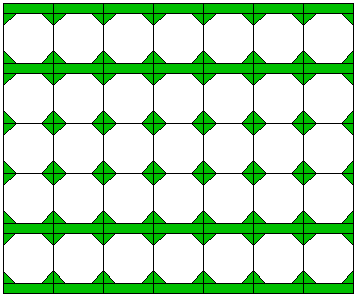 Mozaik sorminták egymás fölé A csempe :hossz eljárás egyetlen csempét rajzoljon, amely egy :hossz oldalhosszúságú négyzet, melynek sarkaiban zöld derékszögű háromszögek vannak (befogójuk az