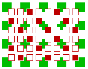 A négyzetek közötti távolság legyen egyenlő a négyzet oldalhossza felével! A :s az alsó sor első kitöltött négyzetének a sorszáma legyen!
