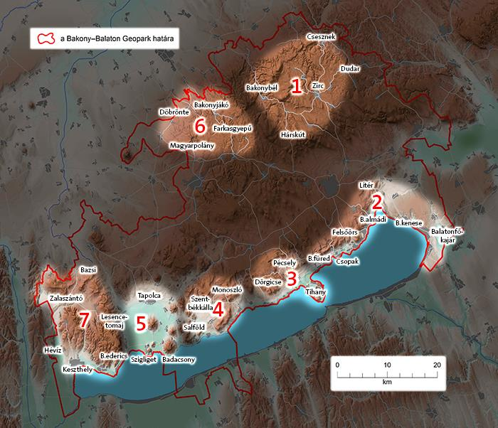 A Bakony-Balaton Geopark tagoltsága desztinációk szerint Forrás: http://www.geopark.