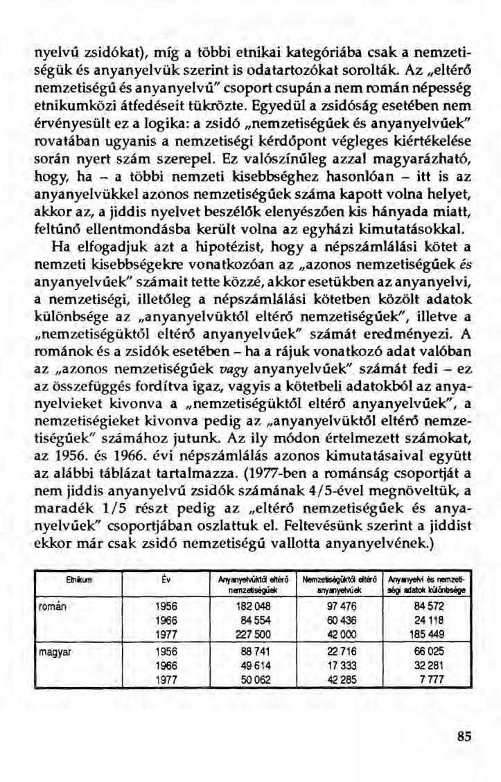 nyelvű zsidókat), míg a többi etnikai kategóriába csak a nemzetiségük és anyanyelvük szerint is oda tartozókat sorolták.