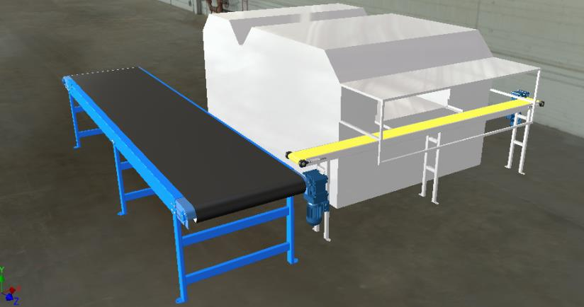 ábra: Szállítószalag modellezett változat A CNC gép és a szalag egybe építésére több lehetőséget megvizsgáltam, de csak a következő
