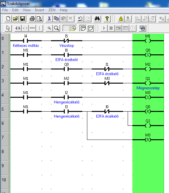 5.9.4. PLC program ismertetése 28. ábra: PLC program Az Omron Zen 10C készülék programozására a Zen Support Software-t alkalmaztam (28. ábra).