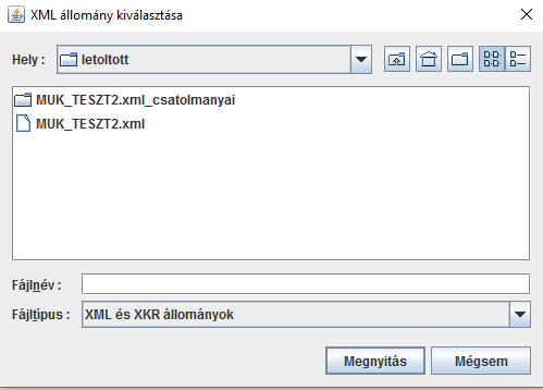 Lépjünk be az ÁNYK-ba, és az Adatok/XML állomány megnyitása megtekintésre menüpontot válasszuk ki (kiválaszt előtt ne legyen nyitva egy nyomtatvány sem).