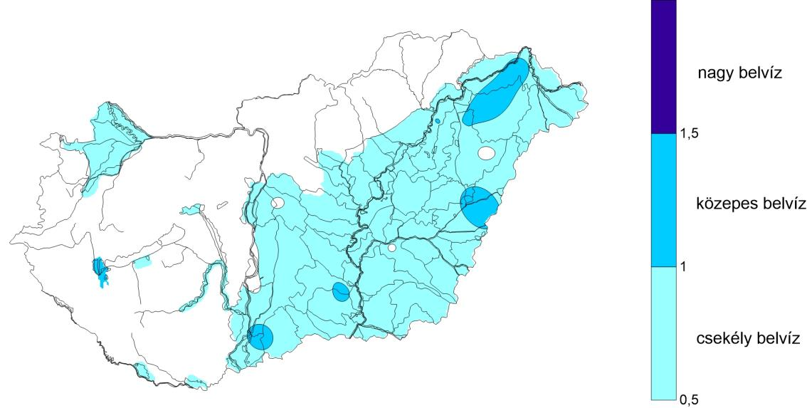 A belvízindex alakulása átlagosan csapadékos februári időjárás esetén