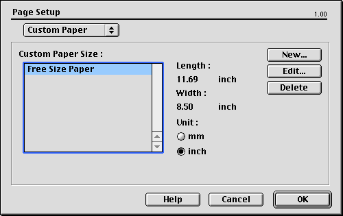 Oldalbeállítások Custom Paper Size (Egyéni papírméret) Lehetősége van egyéni papírméretek létrehozására és módosítására, melyek a