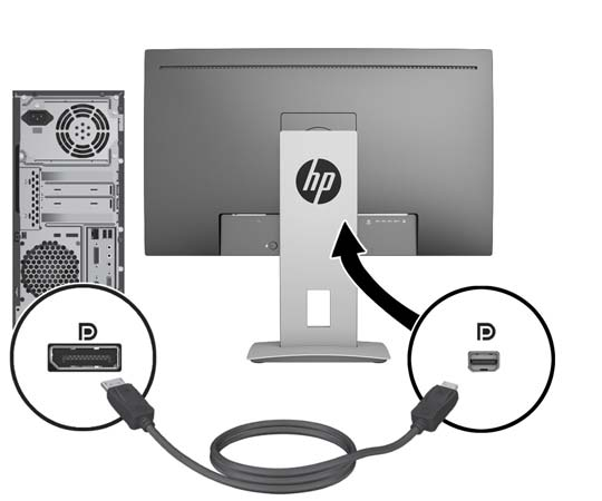 Csatlakoztasson DisplayPort kábelt a DisplayPort IN csatlakozóhoz a monitor hátulján, a másik végét pedig a forráseszköz DisplayPort csatlakozójához.