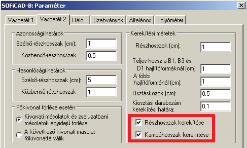 Vasalási paraméter Vasbetét 2 Olyan esetekben, amikor a vasbetéteket a zsaluzási kontúr segítségével készítjük el, előfordulhat, hogy az egyes szárakhoz nem kerek hosszak adódnak.