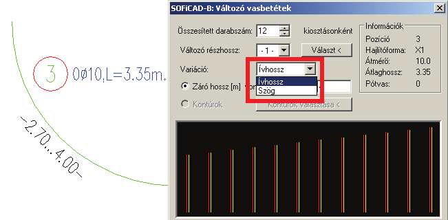 Változó hosszúságú vasbetétek A változó hosszúságú vasbetétek számos funkcióval bővültek, így beállításuk külön fület kapott a vasbetétstílusban.