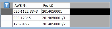 VÁLASZTÁS A FŐ- ÉS HÁZIFUVARLEVÉL/LEVELEK KÖZÖTT A fuvarlevél-megjelenítő ablak adatrácsában jelennek meg a pozícióhoz tartozó fuvarlevélsorok.