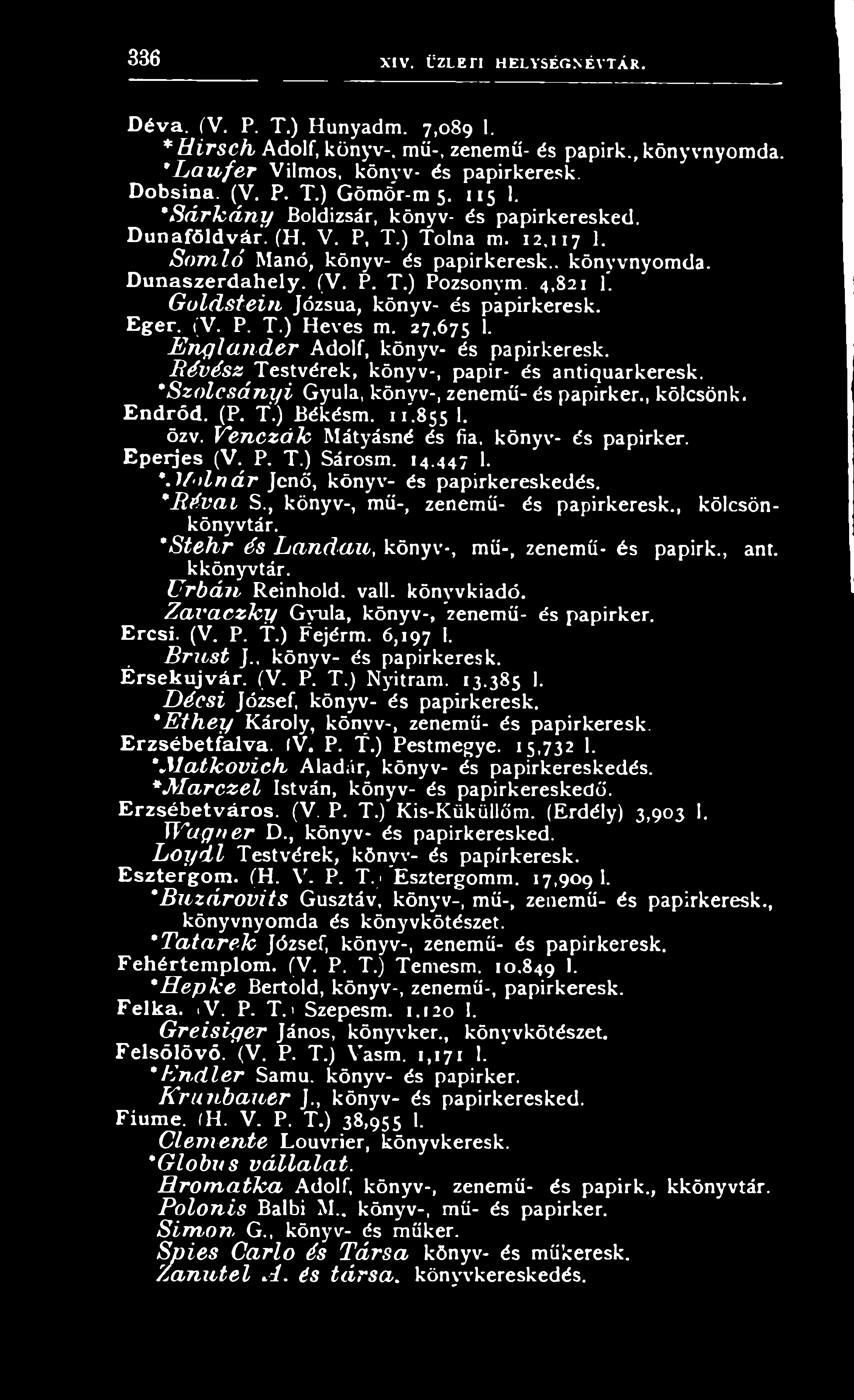 Révész T e s t v é r e k, k ö n y v -, p a p ir- é s a n tiq u a r k e r e s k. *Szolcsányi G y u la, k ö n y v -, z e n e m ű - é s p a p irk e r., k ö lc s ö n k. E n d r ö d. (P. T.) B é k é s m.