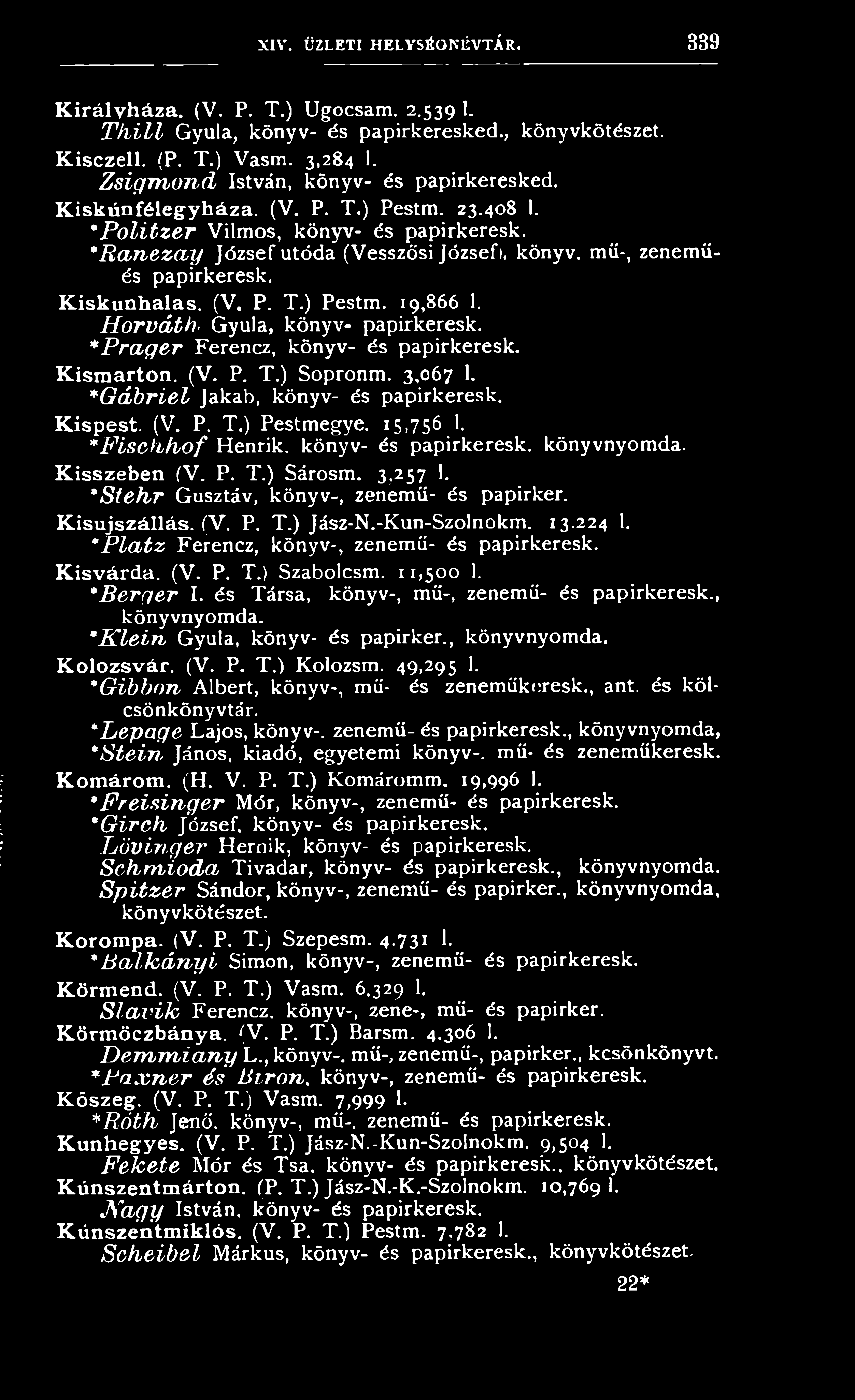 *G á b riel J a k a b, k ö n y v - é s p a p ir k e r e s k. K i s p e s t. (V. P. T.) P e s tm e g y e. 15,7 5 6 I. * F is c h á o f H e n r ik, k ö n y v - é s p a p ir k e r e s k.