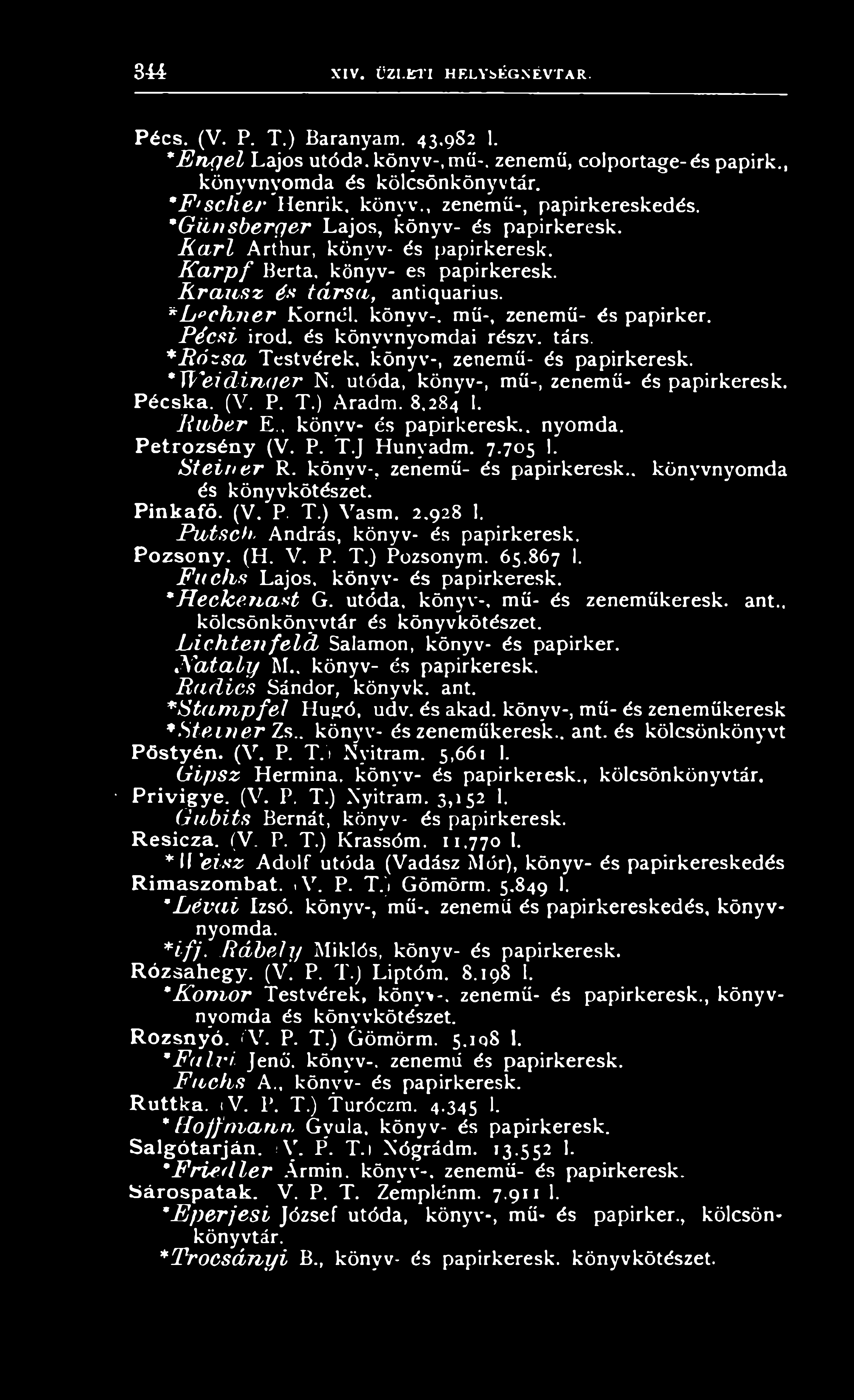 K ari A rth u r, k ö n y v - é s p a p irk e re s k. K a r p f B e rta, k ö n y v - e s p a p ir k e r e s k. K rausz és társa, antiquariu s.