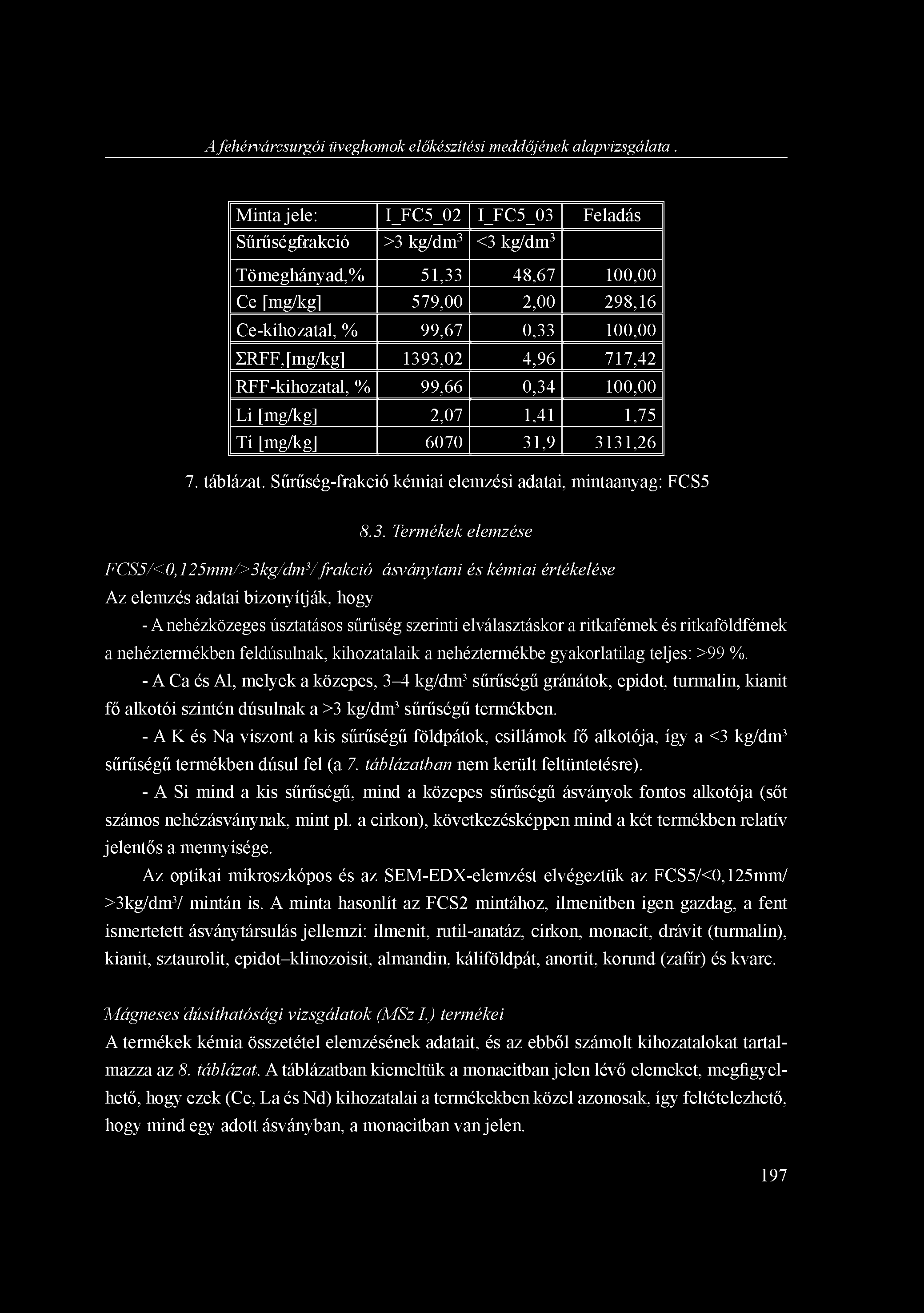A fehérvárcsurgói üveghomok előkészítési meddőjének alapvizsgálata.
