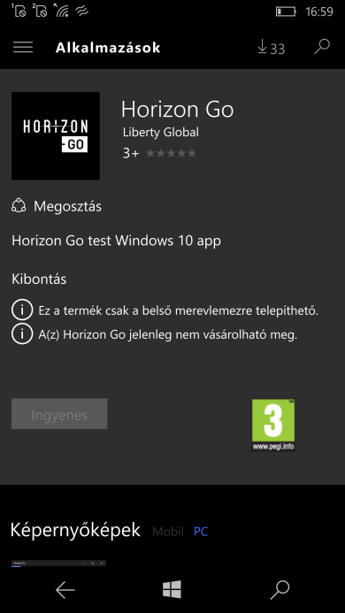 A Horizon Go - Windows 10 alkalmazás használata Az alkalmazás telepítése 1.) Csatlakozzon az internethez. 2.