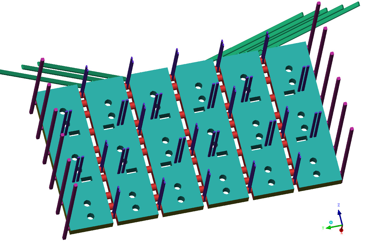 TBM manifold modellezése A tenyésztı elemek hőtıcsatornái és a vízszintes GRIDek túlnyúlnak a 2. rétegen 2.
