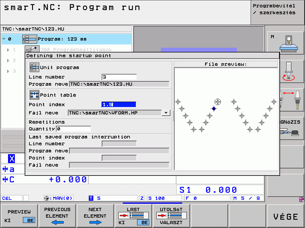 Egység-program grafikus tesztelése és futtatása Futtatás egy adott mondattól (mondatrakeresés, FCL 2 funkció) A programn belüli indítási funkcióval (mondatra keresés) egy alkatrészprogramot bármely