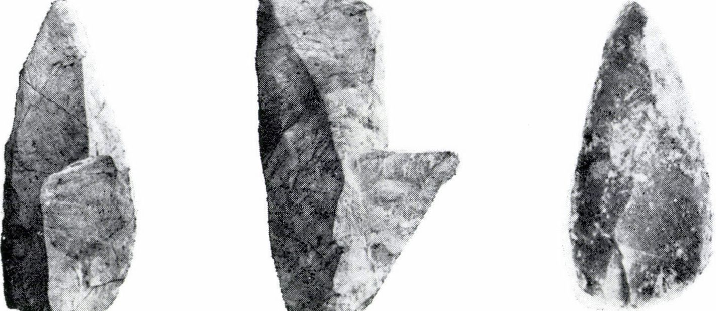 szegletes kaparó, 6. ívelt élű csúcsos kaparó Table I Outils de la couche 3 de la grotte Subalyuk: 1.