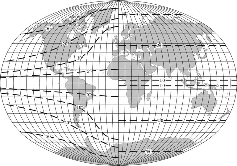 A föld optimális torzulású ábrázolása póluspontos képzetes hengervetületben, ekvidisztáns parallelkörökkel Hasonlítsuk össze ezt a vetületet a magyar atlaszokban széles körben alkalmazott Baranyi