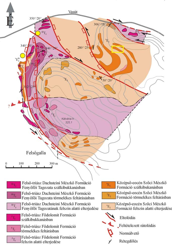 KIRÁNDULÁSVEZETŐ 20. ábra A tatabányai Kálvária-hegy fedetlen földtani térképe (KERCSMÁR 2005, felvette és szerkesztette: KERCSMÁR Zs.).
