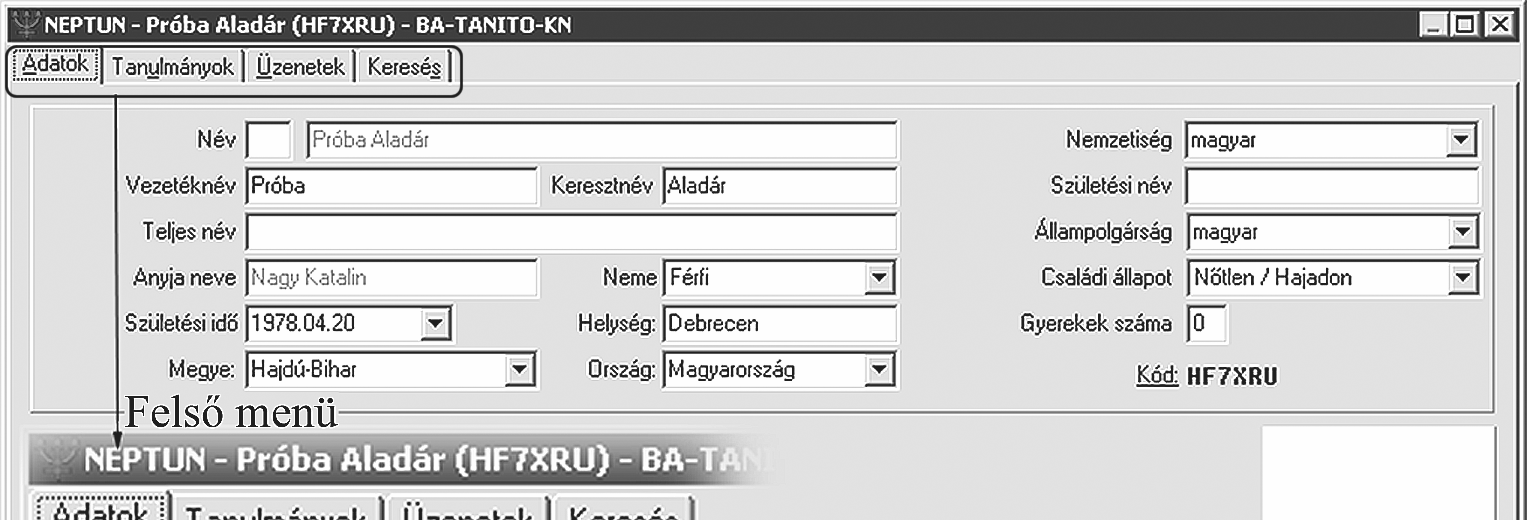 Ismerkedés a Neptunnal 4. ábra. Hallgatói bejelentkező oldal A bejelentkező oldal fontos részei a Felső menü, Alsó menü, Jelszó módosítás (4. ábra).