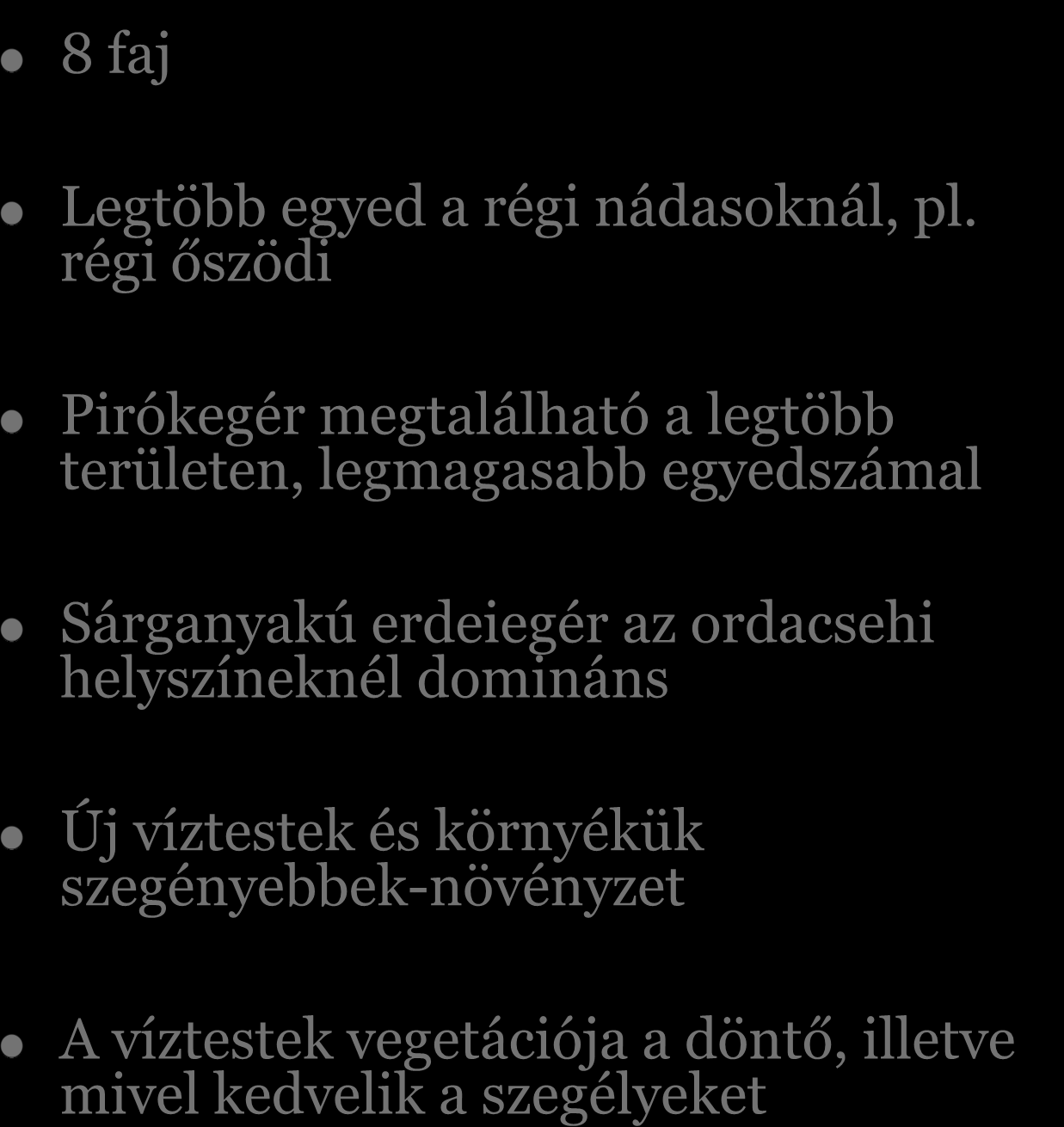 egyedszámal Sárganyakú erdeiegér az ordacsehi helyszíneknél domináns Új